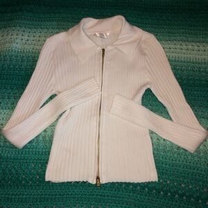 No Boundaries White Zip-Up Ribbed Cardigan